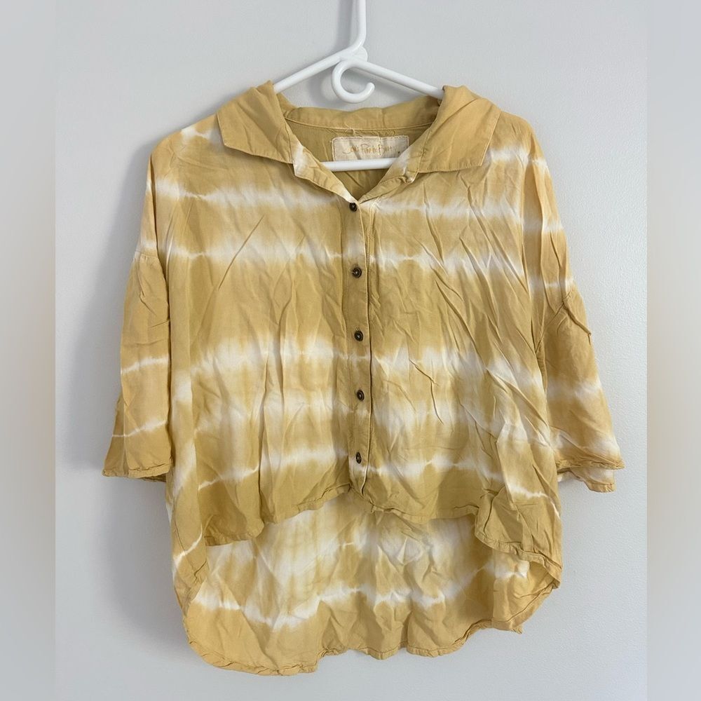 Jen’s Pirate Booty Tie Die Yellow Button Down Shirt M/L Boxy Lagenlook